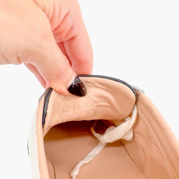 Gucci Ace Web Stripe Sneaker EU 38.5 US 8.5 Metallic Silver Leather Low Top Shoe - Picture 10 of 12